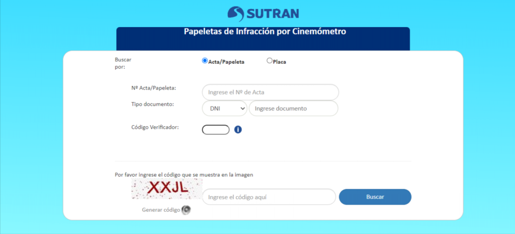 Consultar papeletas de infracción por Cinemómetro